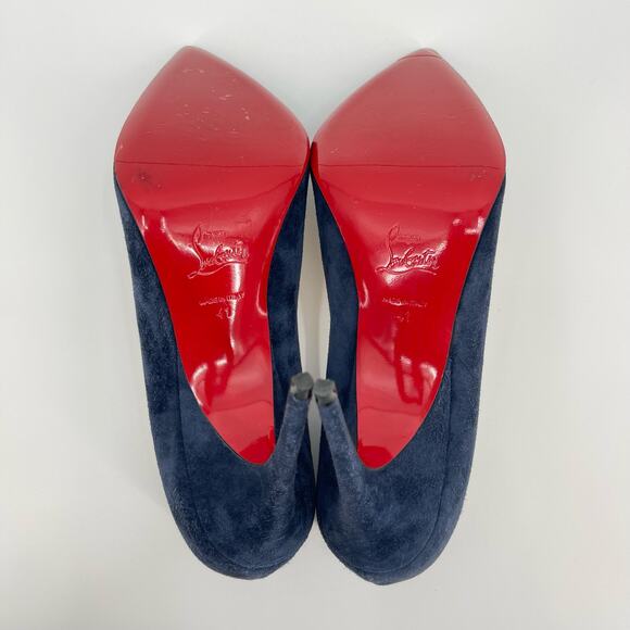 Christian Louboutin | Alminette 100 Veau Velours Marine Navy Suede Pumps 41 / 11 - Picture 7 of 15
